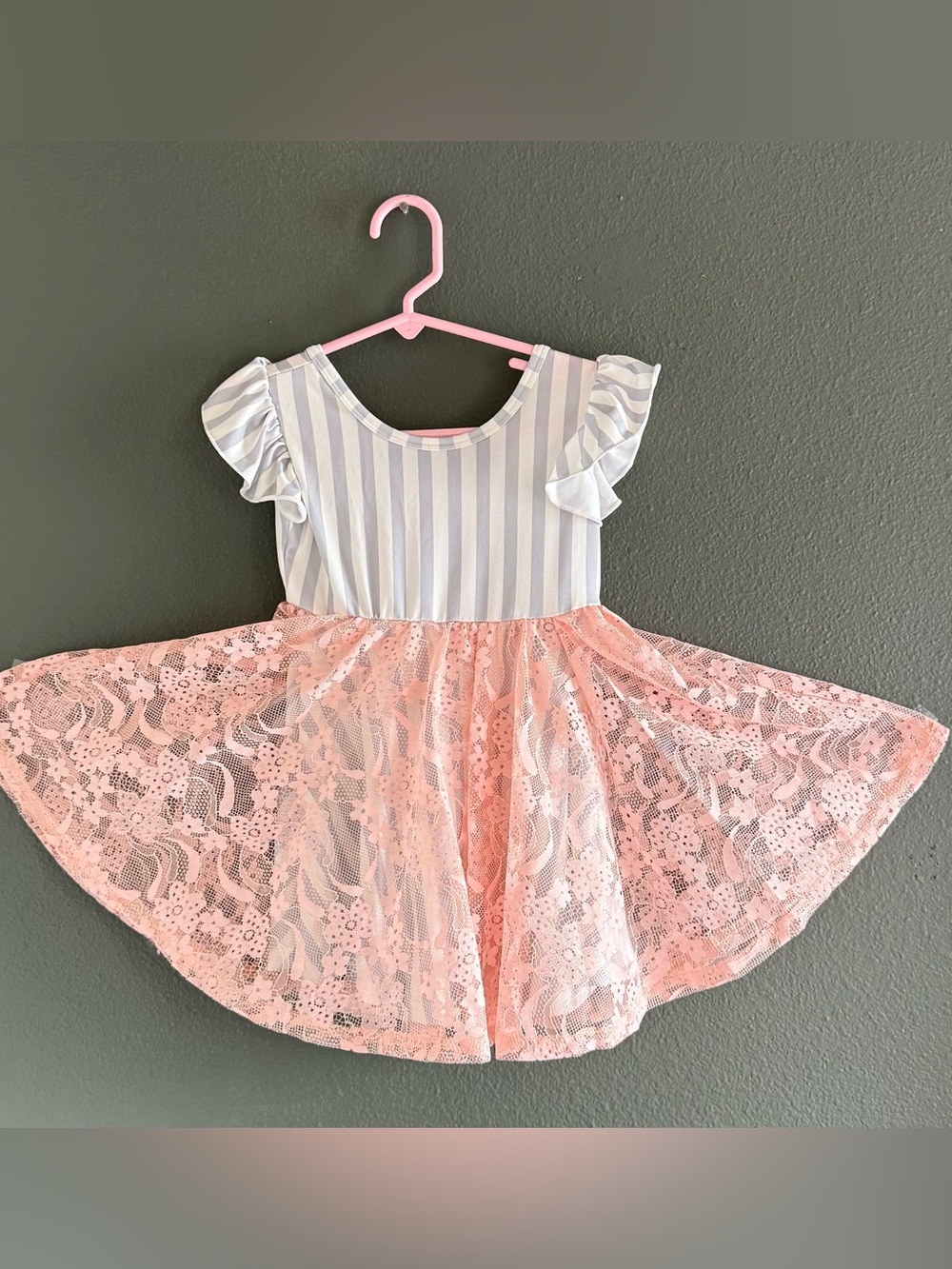 Dot Dot Smile Fancy Striped Dress Lace Overlay 2T NWT